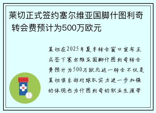 莱切正式签约塞尔维亚国脚什图利奇 转会费预计为500万欧元